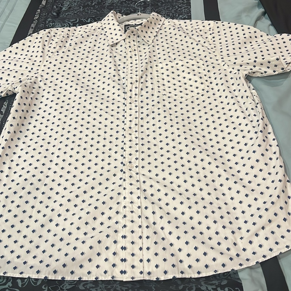 Gibson White Shirt with Navy Patterns, very nice short sleeve, size XL - Picture 7 of 8